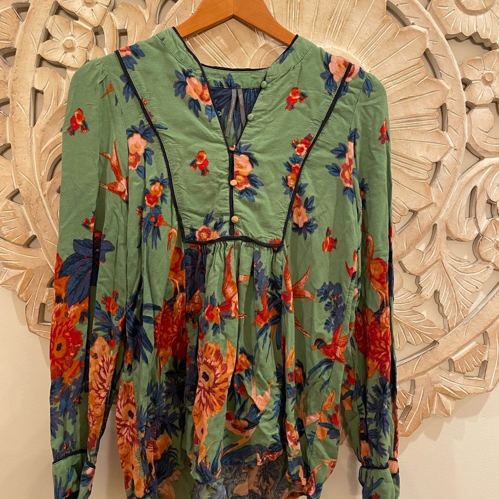 Anthropologie Lively Top Floral Print Buttondown Long Sleeve Tunic - Picture 2 of 5